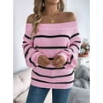 thumbnail image 6 of Off Shoulder Striped Sweater Women Fall Fashion Casual Knit Sweaters Pullover Y2k Cute Tops Pink M, 6 of 9
