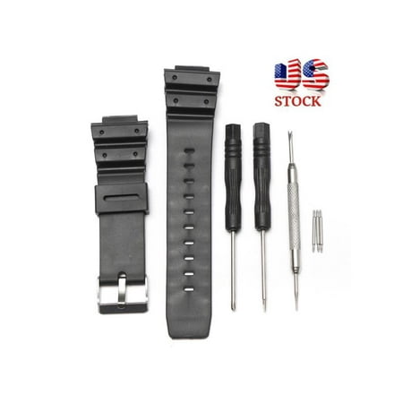 Italian Rubber Watch Straps Black Silicone Rubber Replacement Strap Band WithTool For G-Shock Watch Fitting 25mm Width ()