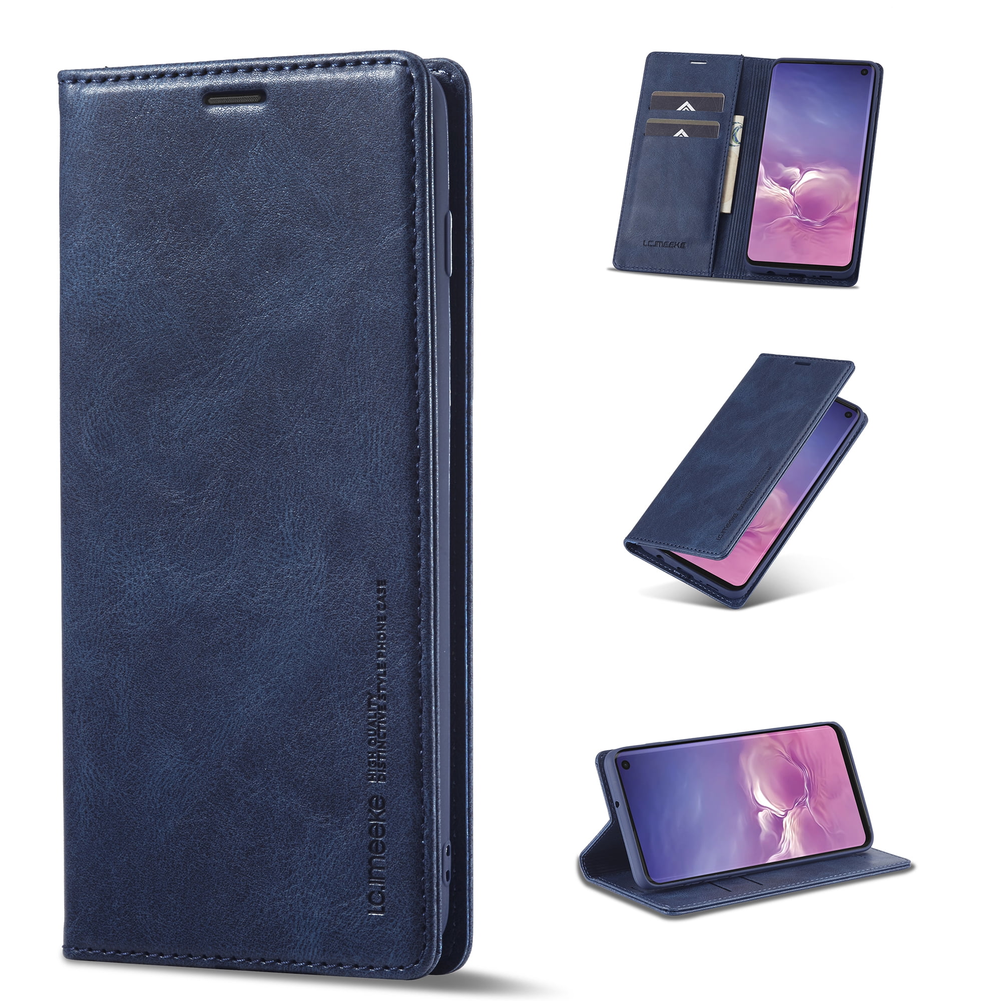 Mantto Wallet Case for Samsung Galaxy S10 Plus 6.4 Inch, RFID Blocking Card Holder Slots Soft Silicone Shockproof Cover with Luxury PU Leather Kickstand Magnetic Clasp Protective Phone Case,Blue