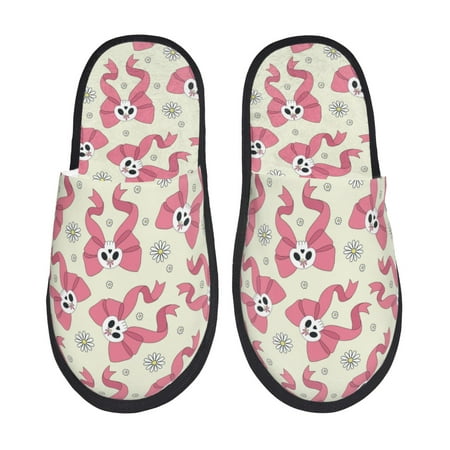 

Adobk Bow With Sugar Skull Print Slippers Indoor Outdoor Retro Slippers House Soft Fluffy Slides Cushion Furry Slippers-Medium