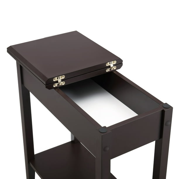 Flip Top Narrow End Table with Storage, Narrow Side Tables for Small