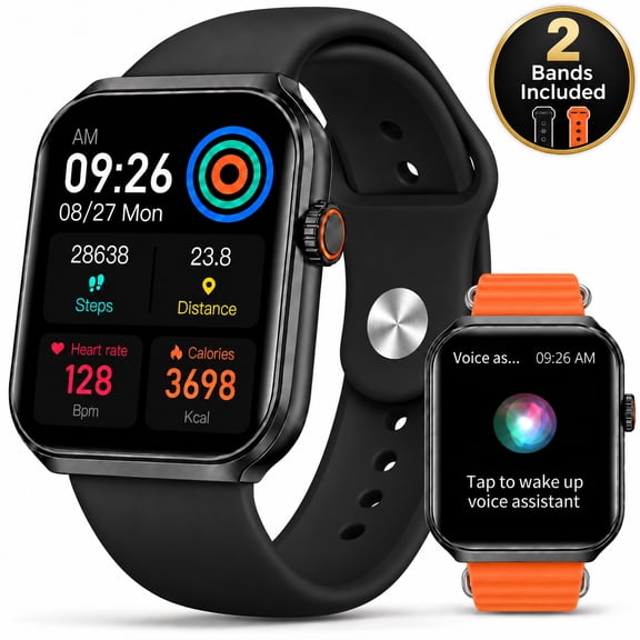 Smart Watch for Android and iPhone, Smartwatch for Women Men with AI Voice Assistant, 2 Straps Bluetooth Answer/Make Calls, Heart Rate/Sleep Monitor, IP67 Waterproof, 2.01" Fitness Tracker, for Gift