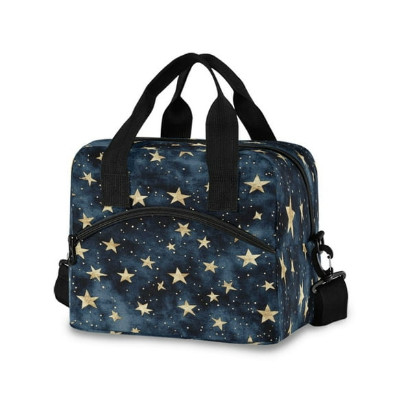 Meal Bag Large Capacity Handheld Lunch Bag Crossbody Insulated Bag for Office, Picnic, Travel Small Gold Stars Pattern