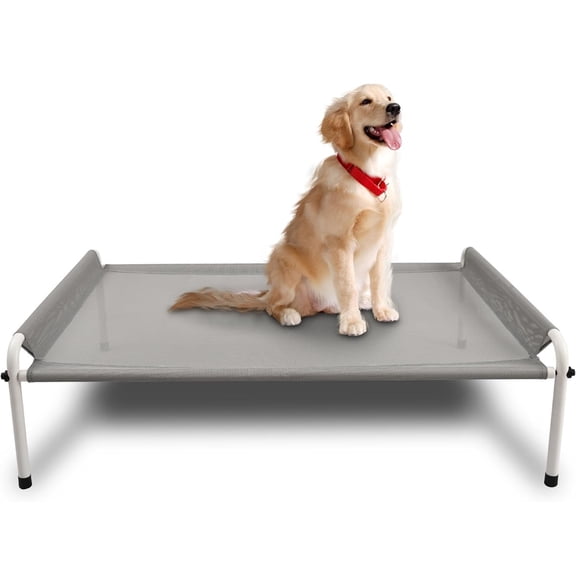 Fattong's Lab Elevated Dog Cot with Metal Frame Grey Large 37.7 x 27.9 x 11.8