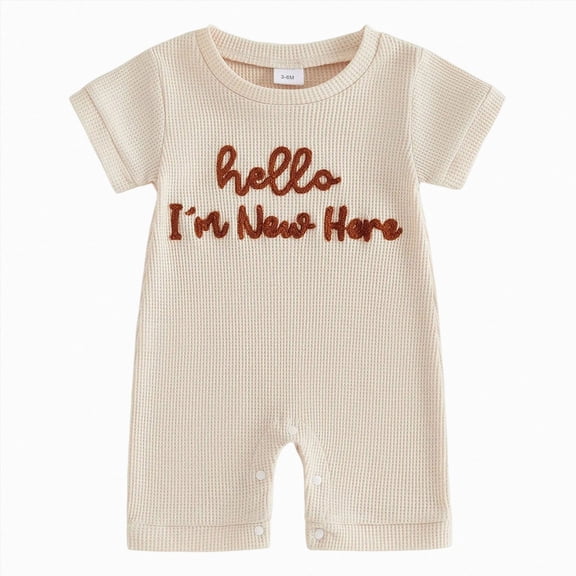 CAUYDY Baby Clothing for Boys Infant Spring Summer Loungewear 3 6 9 12 18 24 Months Preemie Short Sleeve Bodysuit for Girls Newborn Comfy Romper Sizes Newborn,Beige