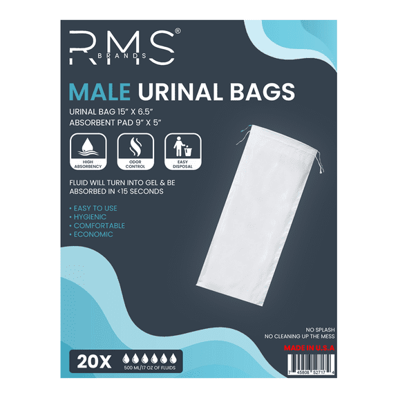 Male Urinal Bags, Medical Grade with High Absorbency, Convert Liquid to Gel, Odor Control, and Easy Disposal, Travel Urinal for Men (20 Bags)