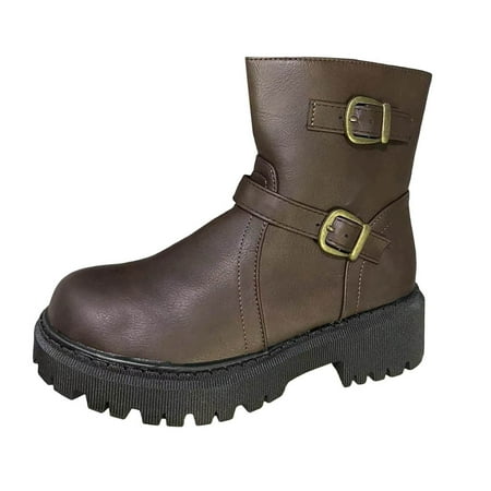 OJSFQUFP Non Slip Shoes for Women Women s Ankle Boot Fashion Boots Riding Boots for Women Solid Color Square Heels Zipper Short Booties Round Toe Shoes Womens Work Boots Brown 43