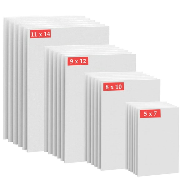 MAOQIAN 24 Pack Bulk Canvas for Painting, 6 of 5x7, 8x10, 9x12, 11x14 Canvas Boards for Painting for Adults, Painting Canvas for Acrylic, Oil, Watercolor, Tempera