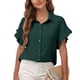 thumbnail image 1 of Camisas con botones para mujer, camisa básica informal con cuello en V y mangas de encaje, camisa básica de poliéster de Color puro para ir de compras, 1 of 6