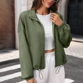 thumbnail image 4 of Pounoo Jackets for Women Stand Collar Long Sleeve Drawstring Hem Jacquard Plain Womens Jacket Relaxed Fit Travel Wear Wrinkle Resistant Jean Jacket Women, 4 of 8