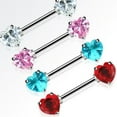 thumbnail image 2 of Pair of Double Heart Gem Nipple Rings Shields Barbells 14 Gauge 1/2" - 4 Colors, 2 of 8