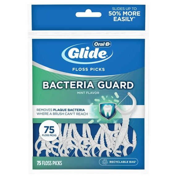 Oral-B Glide Floss Picks Bacteria Guard Mint 75 Count (Pack of 3)