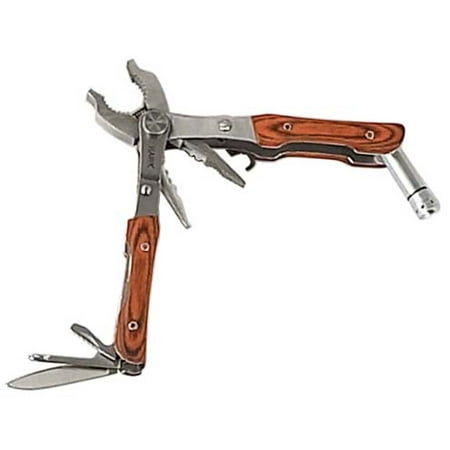 ADROIT 11-in-1 Multi-tool | Stainless Steel Construction | Wood Grain Handle | Tools Include LED Light Knife Screwdriver Pliers Crimpers & More | Outdoor & Home Utility