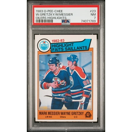 Wayne Gretzky and Mark Messier 1983 O-Pee-Chee Highlights Card #23 Graded PSA 7