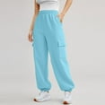 thumbnail image 2 of Womens Daily Home Outdoor Elastic Waist Side Pockets Trousers Casual Workout Trousers Sweatshirt Cargo Pants Women Cargo Pants Sweat Pants Women Casual with Pockets Long Pants Rompers for Women, 2 of 4