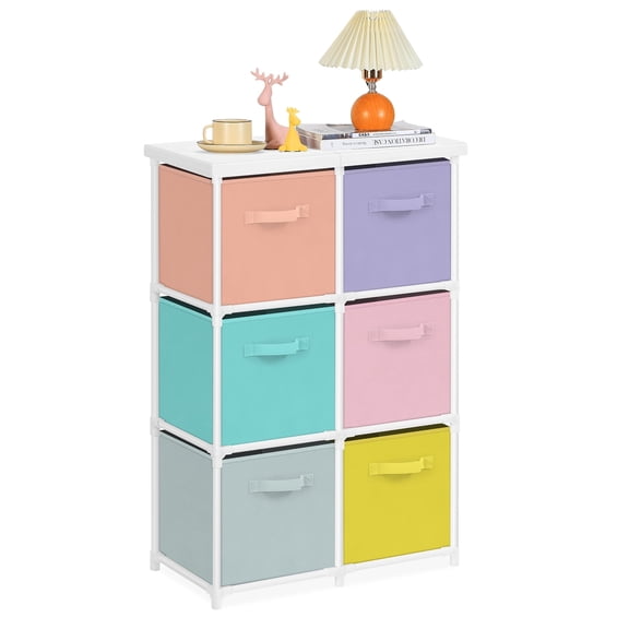 6-Drawer Colorful Fabric Storage Cabinet - Multi-Color Pastel Bins for Bedroom, Playroom & Living Room