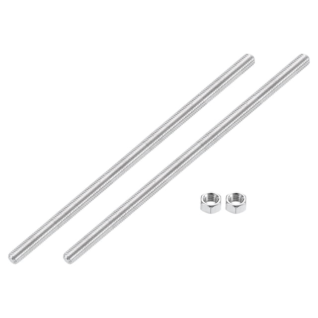 3/8"-16 Fully Threaded Rod, 2Pcs 304 Stainless Steel 10" Long Threaded Screw