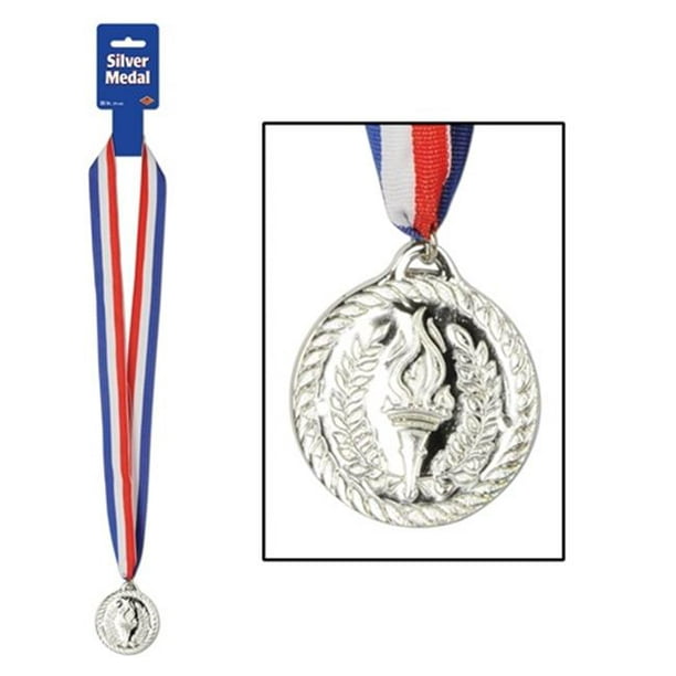 Beistle 57907 Médaille avec Ruban - Pack Argent de 12