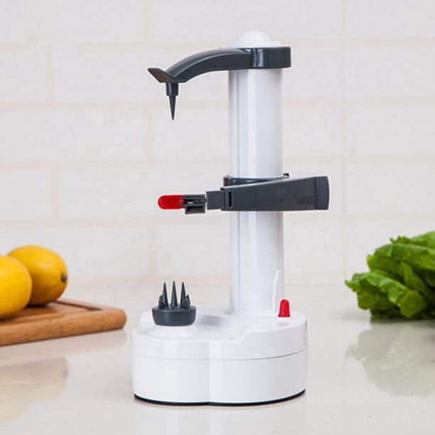 Pelador de patatas eléctrico, máquina peladora automática de manzanas, cuchillas peladoras giratorias de acero inoxidable para trabajo pesado para frutas y verduras de cocina (blanco)