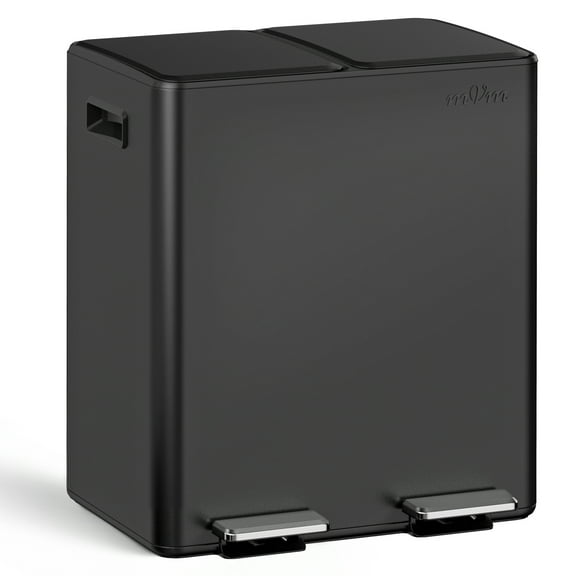 mVm 10.6 Gal Dual Trash Can, Kitchen Trash Can with Thick Arched Lid, 2 Compartment Stainless Steel Recycle Bin for Home Kitchen Office (Black)