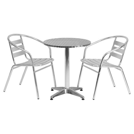 Aluminum Slat Table - Flash Furniture 23.5'' Round Aluminum Indoor-Outdoor Table with 2 Slat Back Chairs
