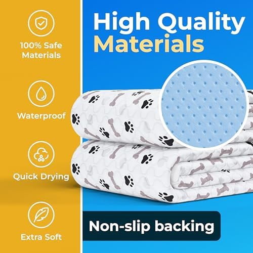 Washable Pee Pads for Dogs - Waterproof Reusable Puppy Pads with Anti-Slip Backing, Pet Training Pad for Puppy Playpen, Crate, Whelping Box, Potty Training (Pack of 4 - 30x34)