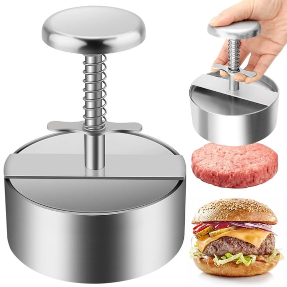 Burger Press, 304Stainless Steel Adjustable Hamburger Meat Press, Non Stick Patty Making molds are Suitable for Beef, Vegetables, Burgers and Cooking,BPA Free - Ideal for BBQ, Silver