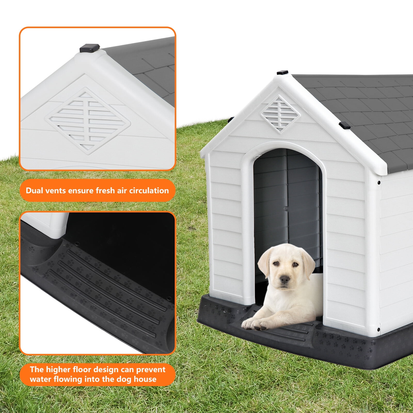 HomGarden 28-inch Plastic Dog House Medium Pet Puppy Shelter Waterproof  Kennel Indoor Outdoor Gray