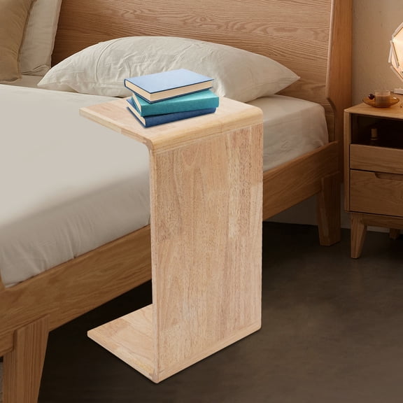 C-Shape End Table, Side Table, 60x30x30cm Solid Rubber Wood Coffee Table for Couch