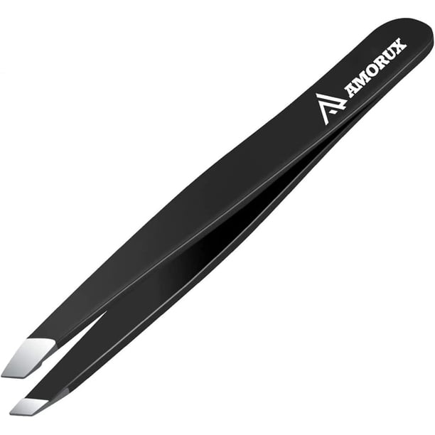 Pinza para cejas AMORUX de acero inoxidable negra de 10 cm
