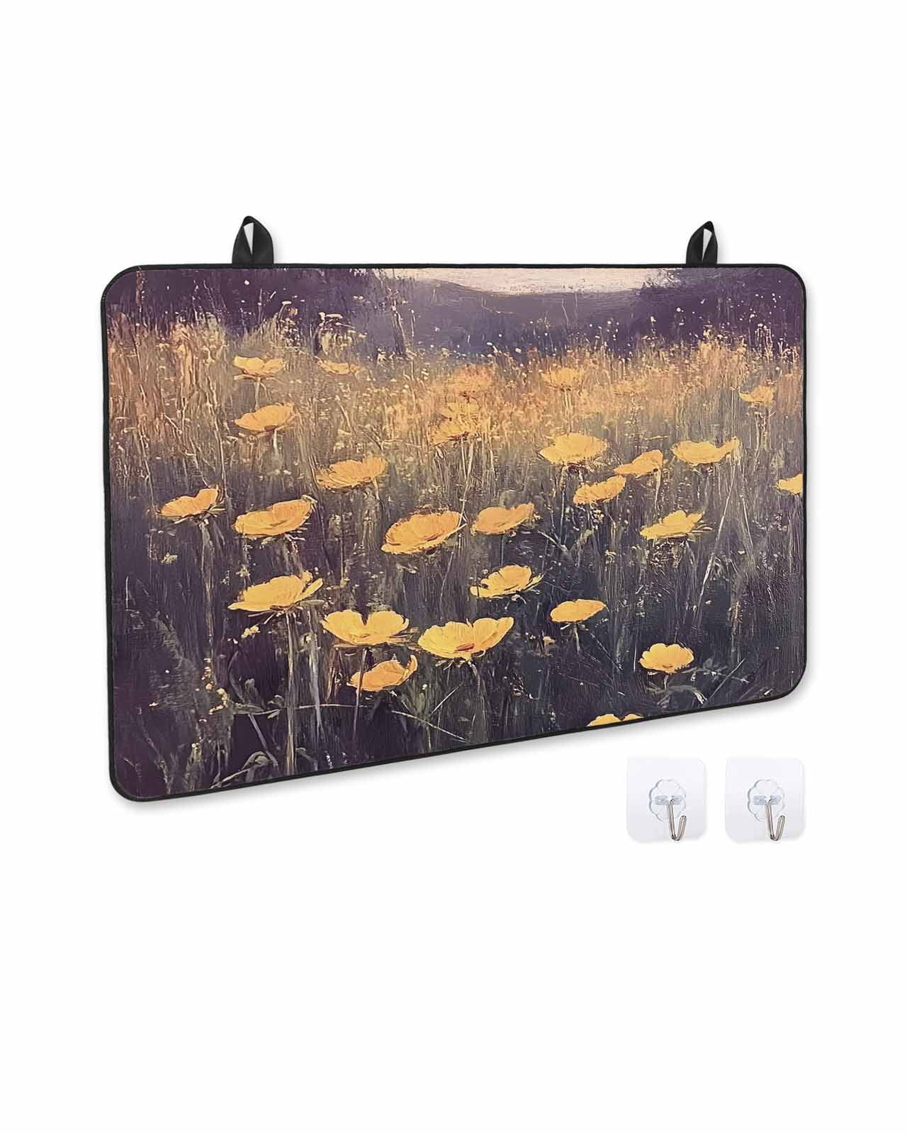 nqOlkjepod Large Induction Cooktop Protector Mat 24"x21", Yellow Spring Floral Stove Top Covers for Electric Stove, Vintage Oil Painting Botanical Stove Burner Cover Mats, Glass Top Stove Cover