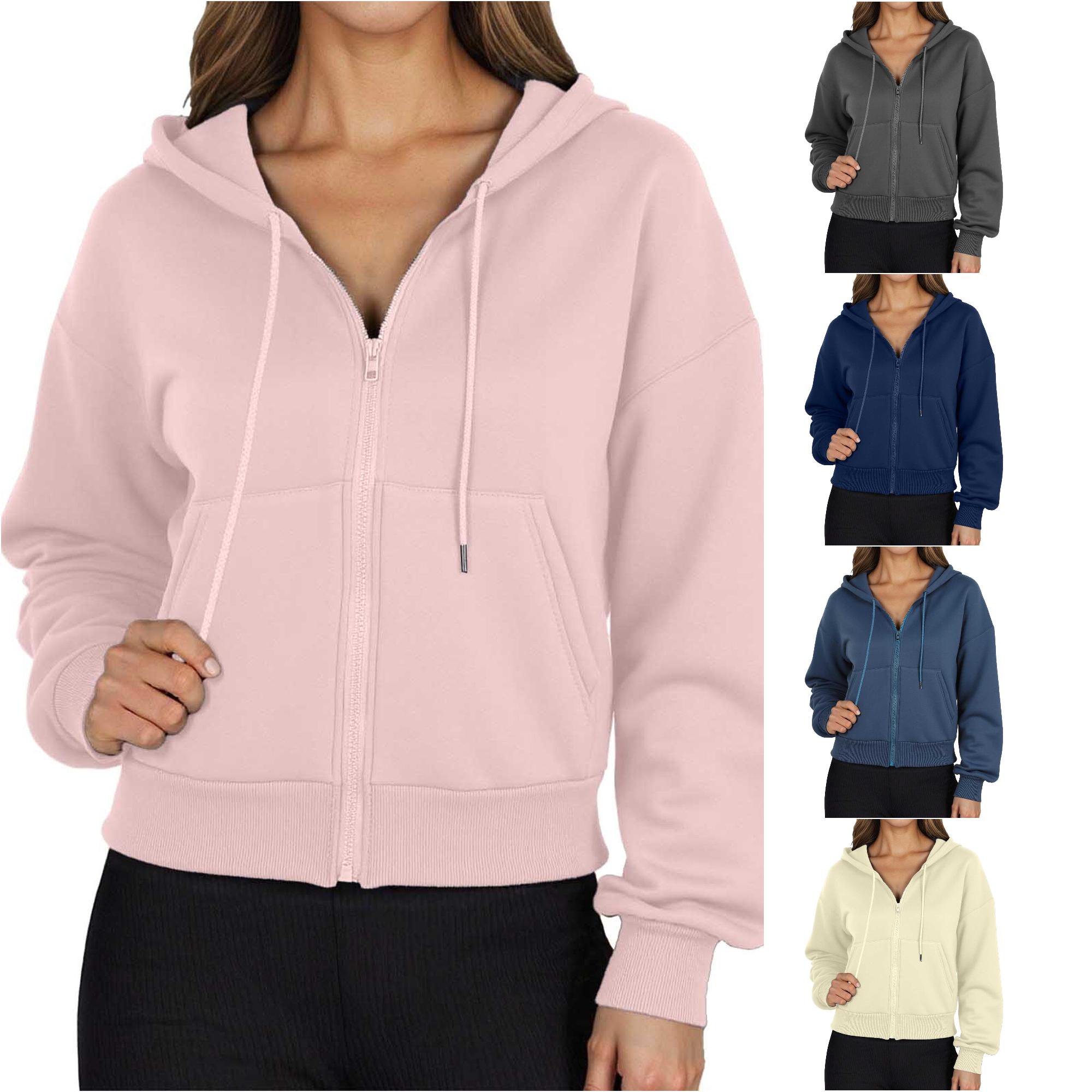 Product Category Women's Hoodies & Sweatshirts | Women's Hooded Sweatshirt with Front Pockets and Full Zip for Everyday Wear