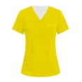 thumbnail image 2 of Iaqnaocc Scrubs for Women Plus Size Solid Color Nursing Uniform Fashion V Neck Side Slits Scrub Tops Holiday Short Sleeve Medical Workwear with 3 Pockets Yellow XL, 2 of 4