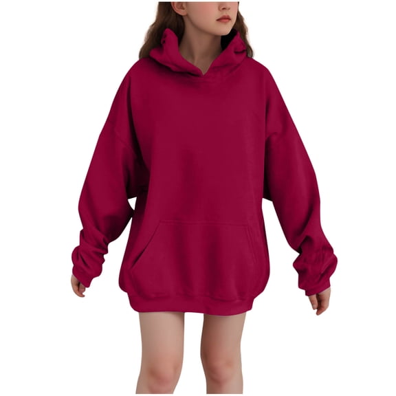 Khunlpohl Kid's Hoodies Sweatshirts Solid Color Long Sleeve Tops Fall Winter Casual Loose Comfortable Sweatshirt 2-13 Years