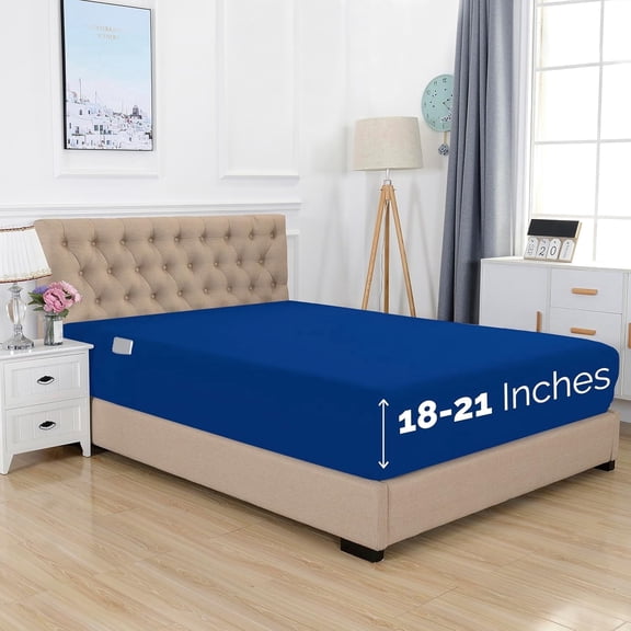 Elegant Comfort Twin Fitted Sheet, 18" Deep Pocket Cooling Microfiber Bed Sheet, Royal Blue