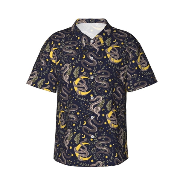 Fotbe Snake Sleep Camisa Hawaiana para Hombre Unisex – Camisa Casual de Verano con Botones de Manga Corta de Algodón y Lino,X-Large
