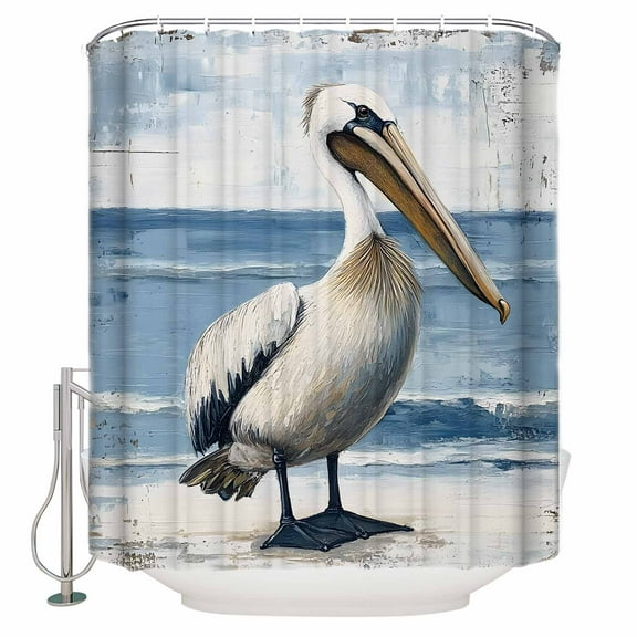 Pelican Ocean Shower Curtain, 72" x 72", Modern Bird Waterproof Bathroom Curtain Washable Shower Curtain Set with 12 Hooks