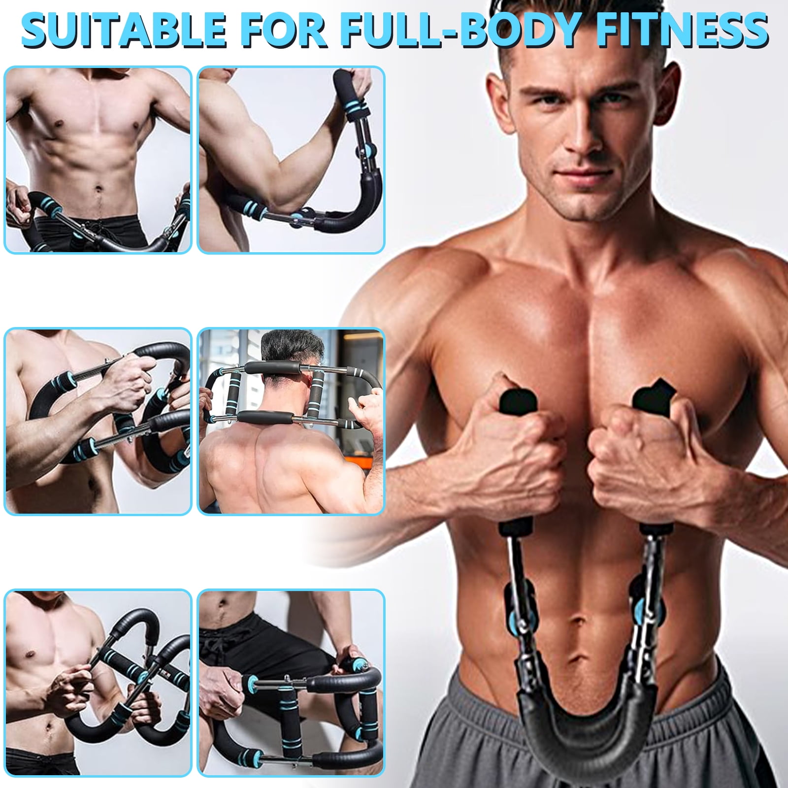 LOVJOYSE Twister Arm Trainer, 66-110lb Adjustable Chest Workout Equipment, Chest Trainer for Men, Portable Detachable Spring Resistance Home Fitness Equipment for Enhancing Upper Body Muscle, Blue