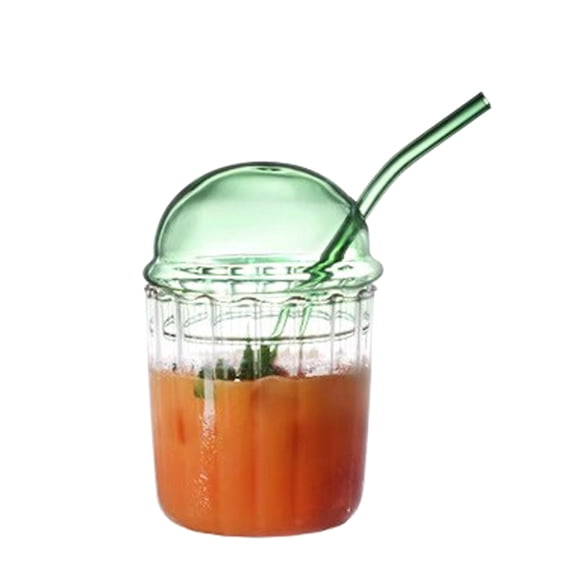 15oz Glass Coffee Cup with Dome Lid & Straw, Reusable Wide-Mouth Tumbler for Iced Drinks, Milkshakes, and Smoothies