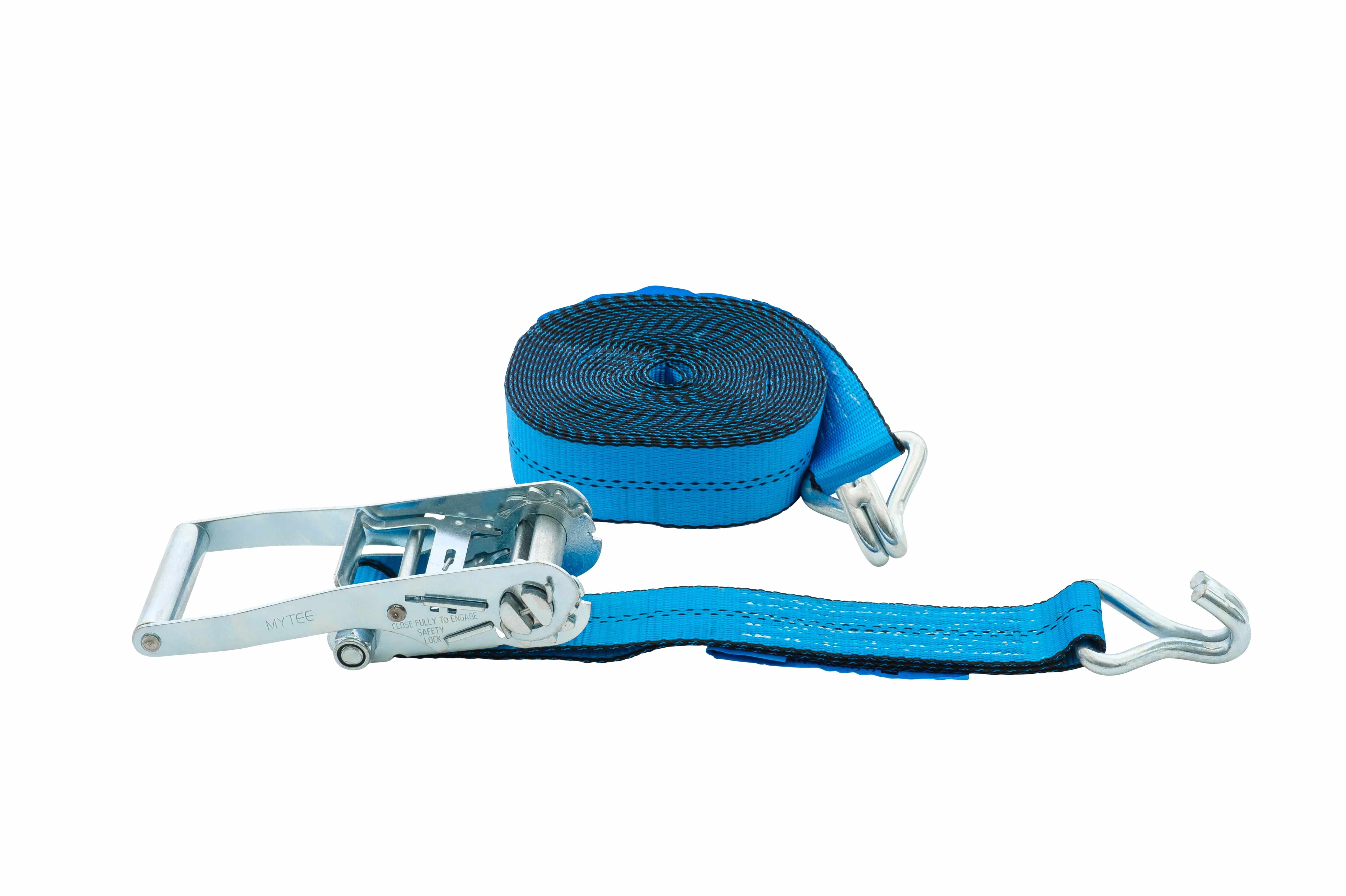Mytee Products (10 Pack) 2 Inch x 30 FT Blue Ratchet Strap with J Hooks - 10,000 Lbs Breaking Strength - Heavy Duty Tie Down Cargo Truck Straps with Wire Hooks for Flatbed, Truck, Trailers Pickup