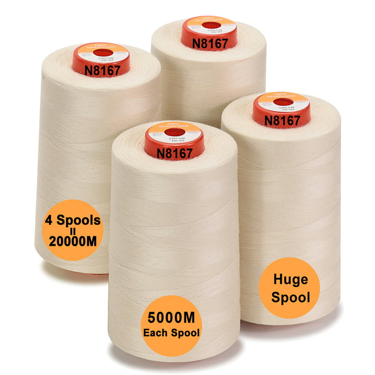 New brothread 4 Large Cones of Polyester Sewing Serger Quilting Thread -  5500Y (5000M) - Cream 