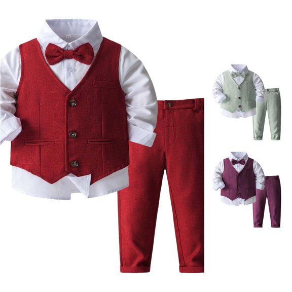 TIANZEN Baby Boy Clothes Suits Tuxedo Gentleman Outfits Formal Dress Shirt Vest Pants Baby Suit Sets Firetruck Clothes