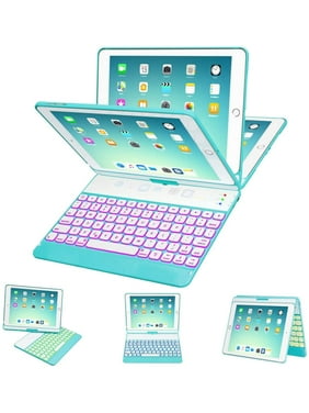 iPad Keyboard Case 9.7 for iPad 2018 (6th Gen) - 2017 (5th Gen) - iPad Pro 9.7 - iPad Air 2 & 1, 7 Color Backlit Keyboard Case/360 Rotate Wireless/BT Keyboard Case with Auto Sleep/Wake (Tiffany Blue)