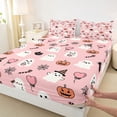 thumbnail image 4 of Feelyou Cute Ghost Pumpkin King Sheets, Kawaii Cat Spider Bedding, 4pcs, 1 Flat Sheet, 1 Fitted Sheet and 2 Pillowcases, 4 of 5