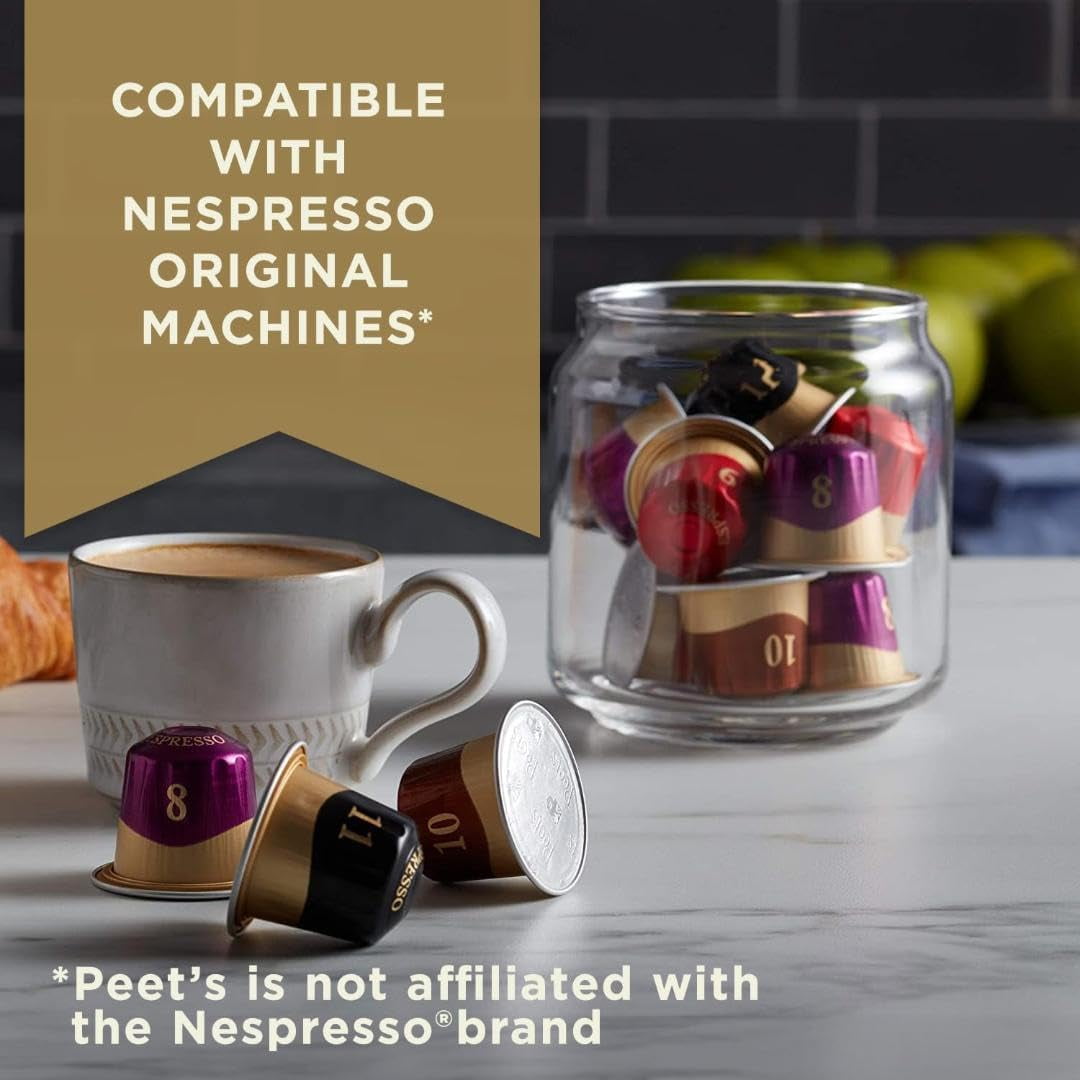 Peet's Coffee, Dark Roast Espresso Capsules, Compatible with Nespresso Original Machine, 100% Arabica Coffee - Nerissimo Intensity 11, 50 Count (5 Boxes of 10 Espresso Capsules)