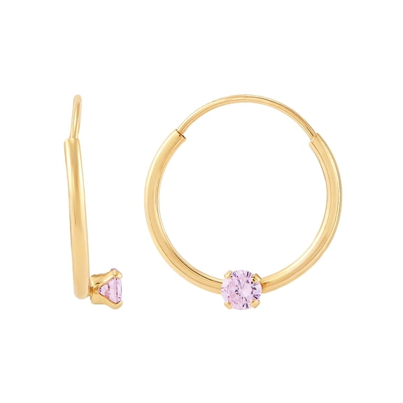 Brilliance Fine Jewelry Childrens 10K Yellow Gold Endless Hoop Earrings with Pink Cubic Zirconia