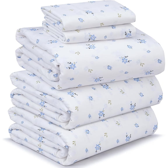 Split King Sheet Set, 100% Cotton Percale 5-Piece for Adjustable Beds, Soft & Breathable Deep Pocket 16" Hotel Style Cooling Bedding, Floral Embroidery Design