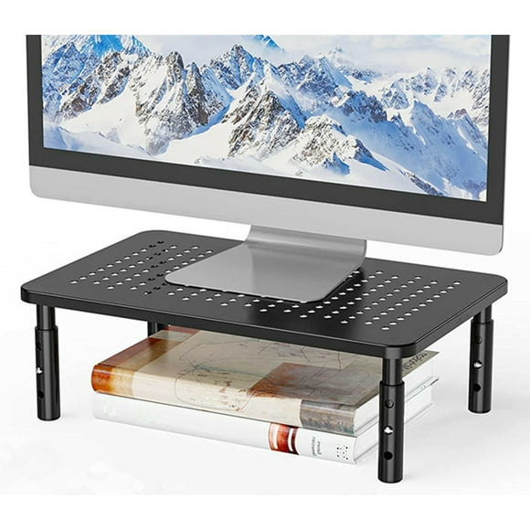 Mesh Monitor Stand Riser, Metal Tabletop PC Gaming Computer Stand with 3 Height Adjustable and Hold up to 44 lbs