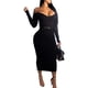 thumbnail image 1 of Vestido tipo jersey para mujer, vestido de punto, vestido de moda, manga larga, hombros descubiertos, escote en V, vestido de fiesta liso, vestido deportivo informal, vestido tipo jersey, 1 of 6