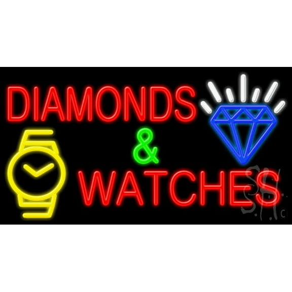 Diamonds And Watches LED Neon Sign 13 x 24 - inches, Black Square Cut Acrylic Backing, with Dimmer - Bright and Premium built indoor LED Neon Sign for Defence Force.
